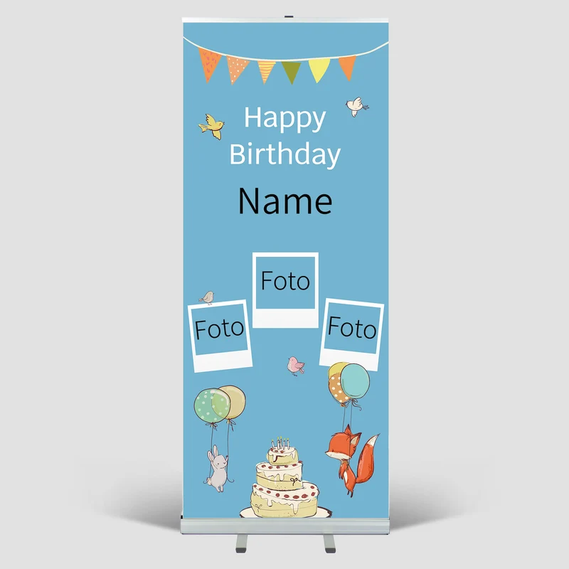 RollUp Aufsteller personalisieren mit Namen und Fotos - Blau