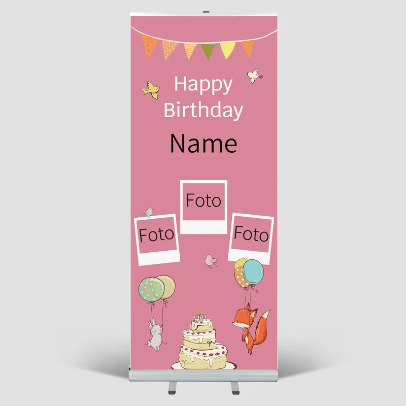 RollUp Aufsteller personalisieren mit Namen und Fotos - Rosa