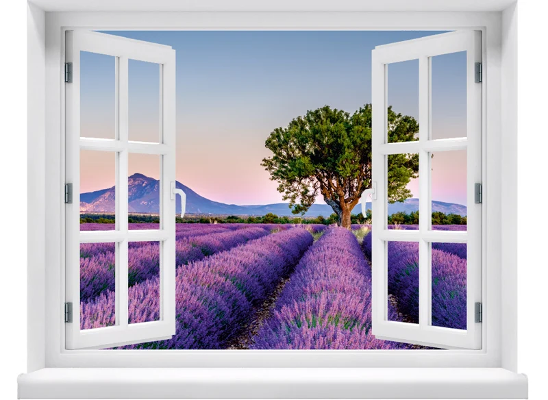 Wandaufkleber - Fenster "Lavendelfeld"
