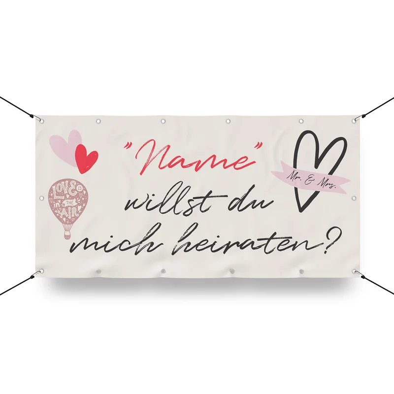 Heiratsantrag-Banner „Love“ – rot, emotional & personalisierbar