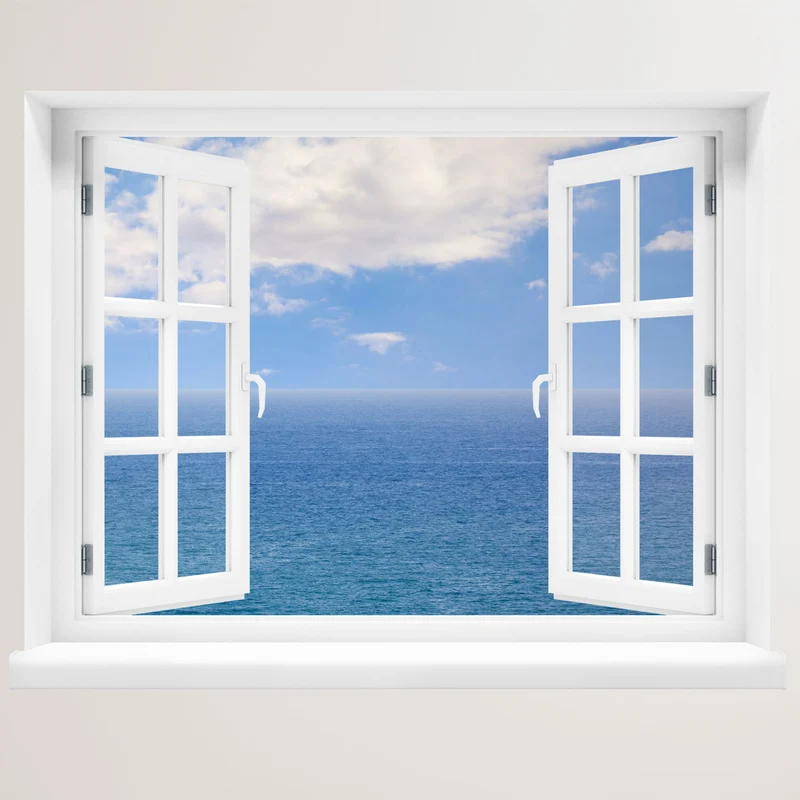 Wandaufkleber - Fenster "Meer mit Wolken"
