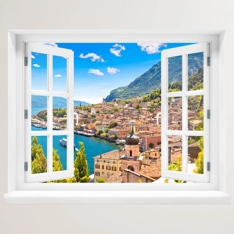 Wandaufkleber - Fenster "Dorf am See"